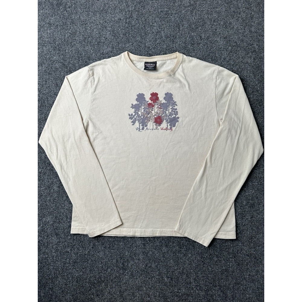 Womens Long Sleeve T Shirt Woolrich Floral Beige Cropped, Size M - Picture 1 of 5